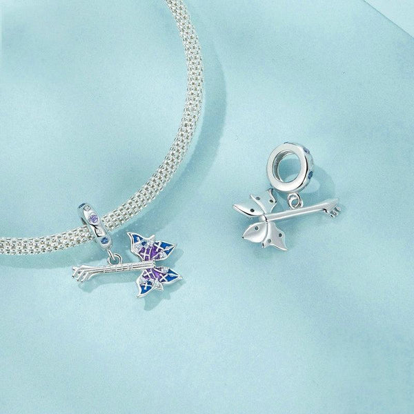 Bass Guitar Butterfly Sterling Silver Zircon CZ Bead Charm Pendant Bracelet Necklace