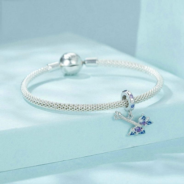 Bass Guitar Butterfly Sterling Silver Zircon CZ Bead Charm Pendant Bracelet Necklace