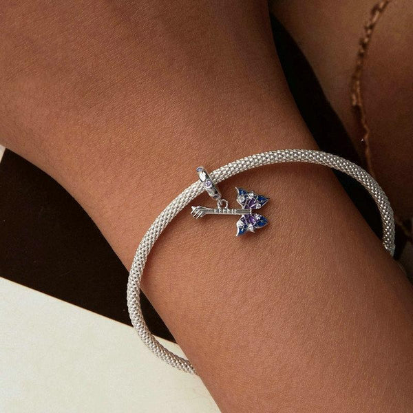 Bass Guitar Butterfly Sterling Silver Zircon CZ Bead Charm Pendant Bracelet Necklace