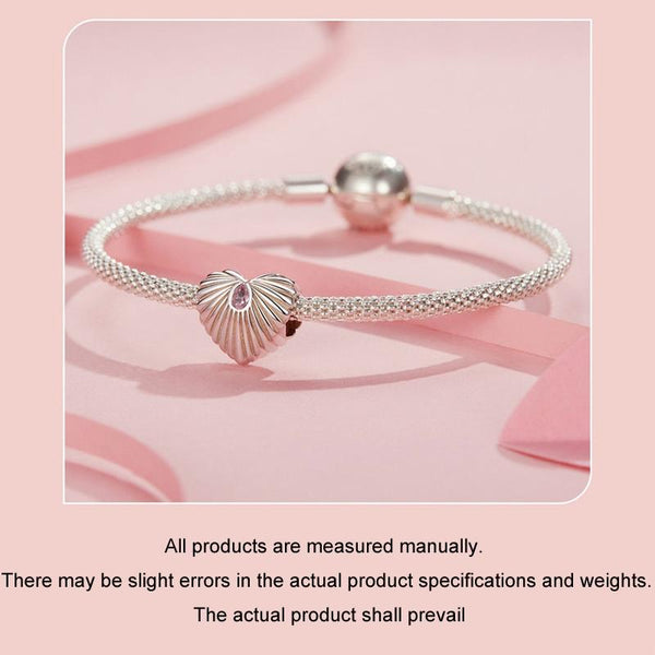 Ribbed Heart Sterling Silver CZ Bead Charm Bracelet Necklace Pendant