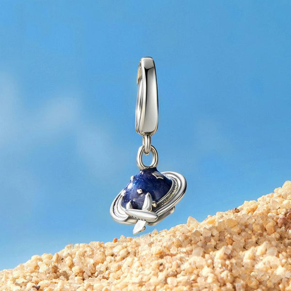 Globe Travel Aeropance Enamel Sterling Silver Bead Charm Bracelet Necklace