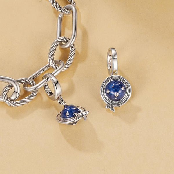 Globe Travel Aeropance Enamel Sterling Silver Bead Charm Bracelet Necklace
