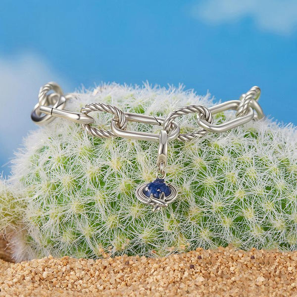Globe Travel Aeropance Enamel Sterling Silver Bead Charm Bracelet Necklace