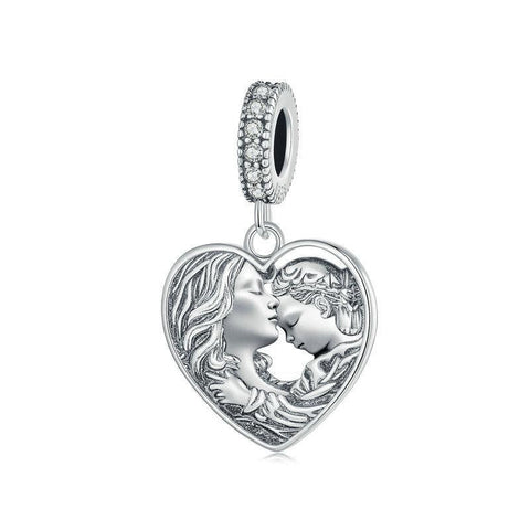 Mother's Love Sterling Silver CZ Bead Charm Bracelet Necklace Pendant