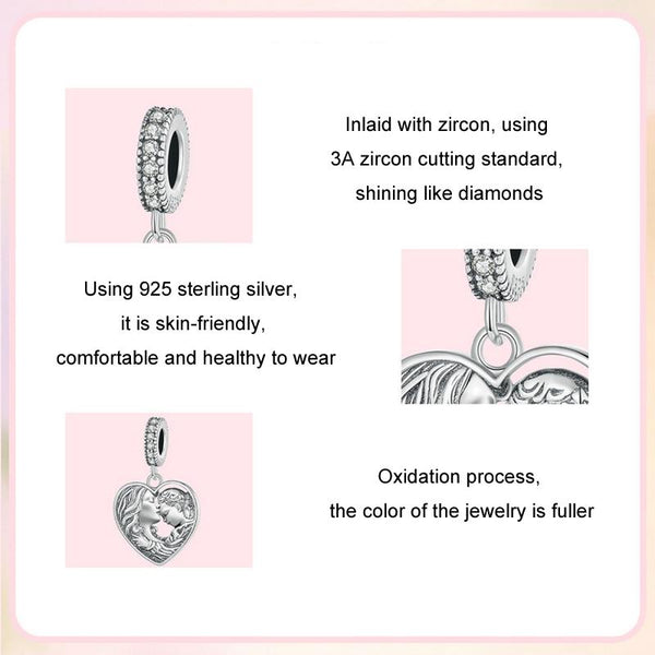 Mother's Love Sterling Silver CZ Bead Charm Bracelet Necklace Pendant