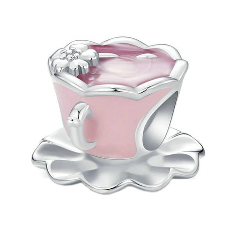 Teacup Coffee Cup Enamel Sterling Silver Bead Charm Bracelet Necklace Pendant