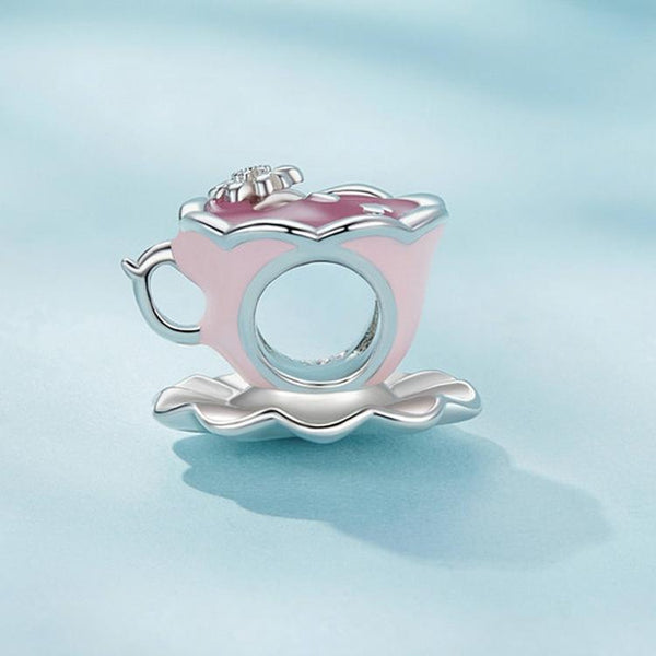 Teacup Coffee Cup Enamel Sterling Silver Bead Charm Bracelet Necklace Pendant