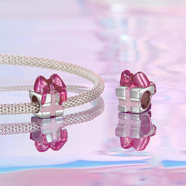 Pink Present Gift Enamel Sterling Silver Bead Charm Bracelet Necklace
