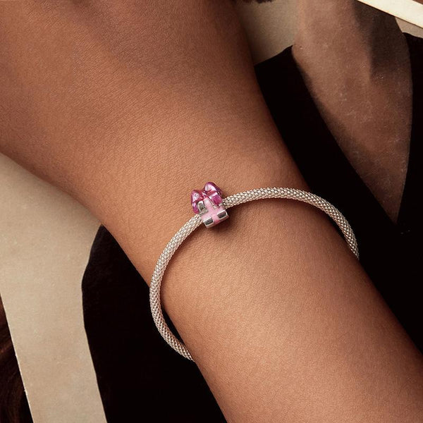 Pink Present Gift Enamel Sterling Silver Bead Charm Bracelet Necklace