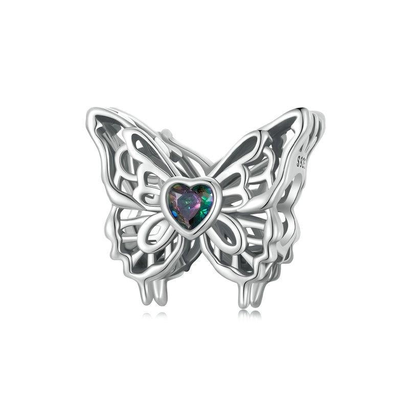 Butterfly Sterling Silver Crystal Bead Charm Pendant Bracelet Necklace