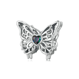 Butterfly Sterling Silver Crystal Bead Charm Pendant Bracelet Necklace