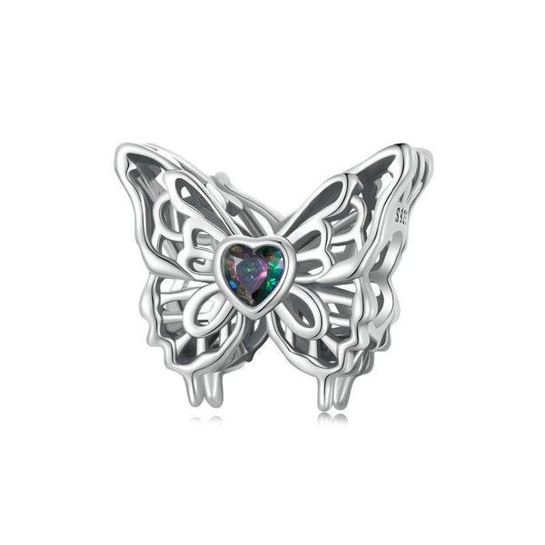 Butterfly Sterling Silver Crystal Bead Charm Pendant Bracelet Necklace