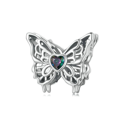 Butterfly Sterling Silver Crystal Bead Charm Pendant Bracelet Necklace
