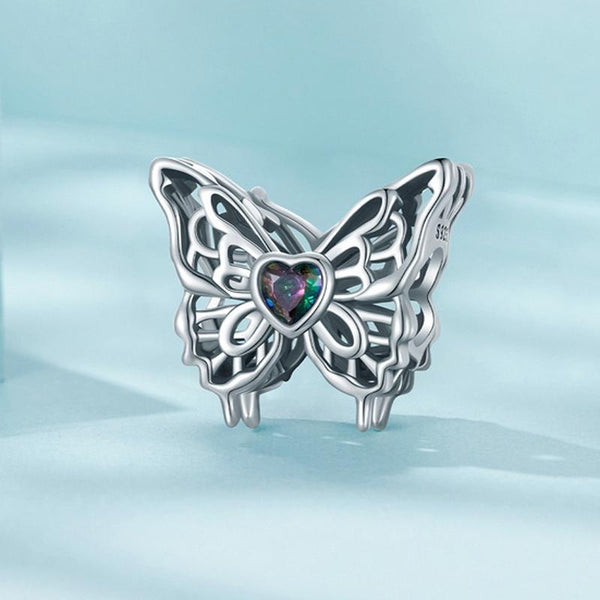 Butterfly Sterling Silver Crystal Bead Charm Pendant Bracelet Necklace