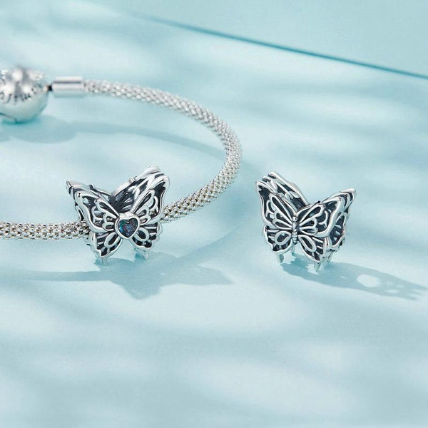Butterfly Sterling Silver Crystal Bead Charm Pendant Bracelet Necklace