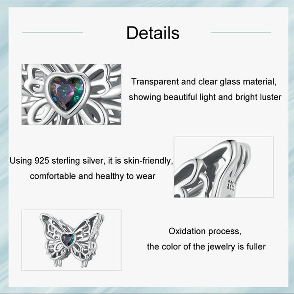 Butterfly Sterling Silver Crystal Bead Charm Pendant Bracelet Necklace