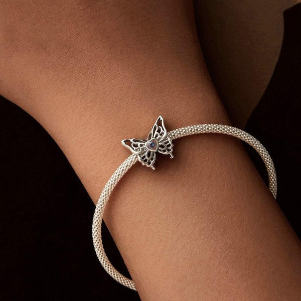 Butterfly Sterling Silver Crystal Bead Charm Pendant Bracelet Necklace