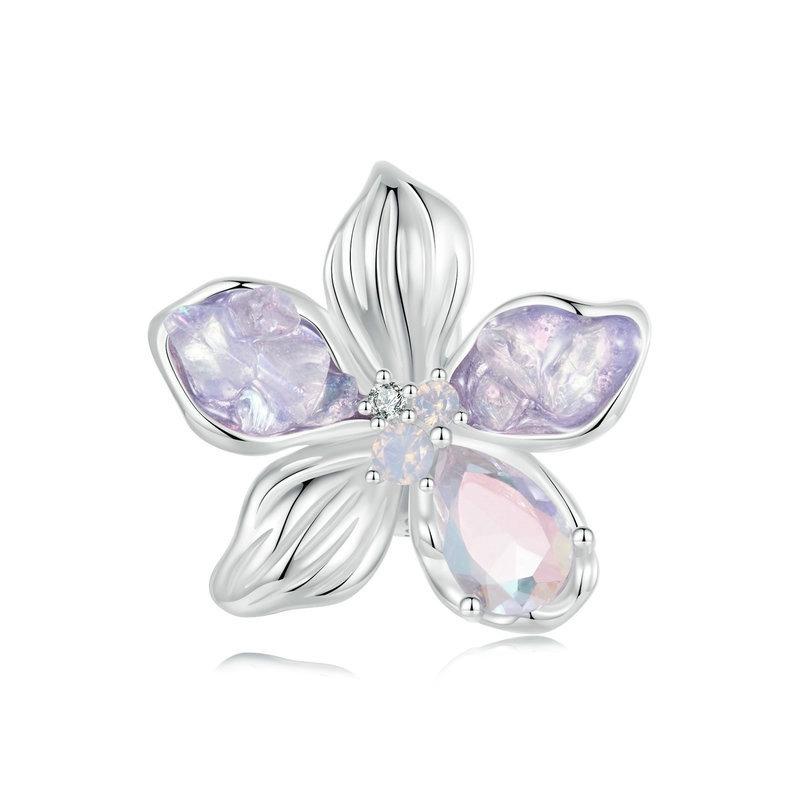 Flower Crystal Sterling Silver Bead Charm Bracelet Necklace Pendant