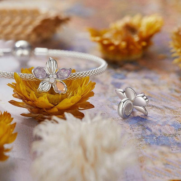 Flower Crystal Sterling Silver Bead Charm Bracelet Necklace Pendant