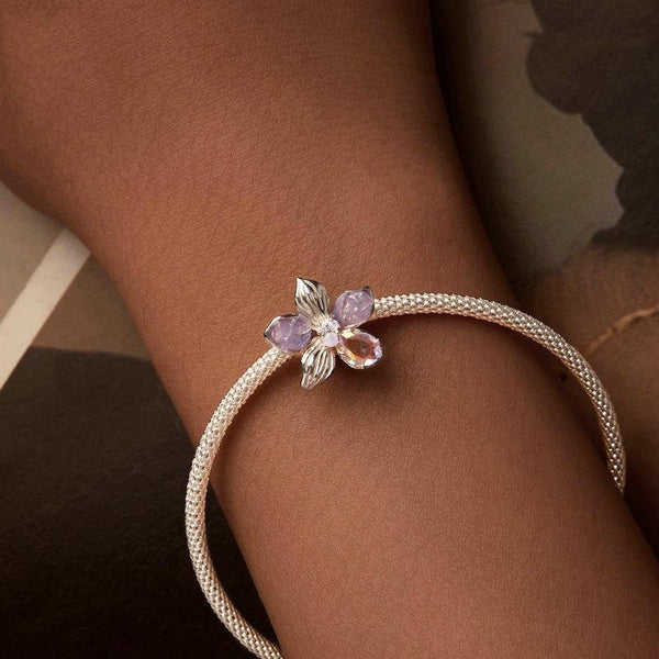Flower Crystal Sterling Silver Bead Charm Bracelet Necklace Pendant