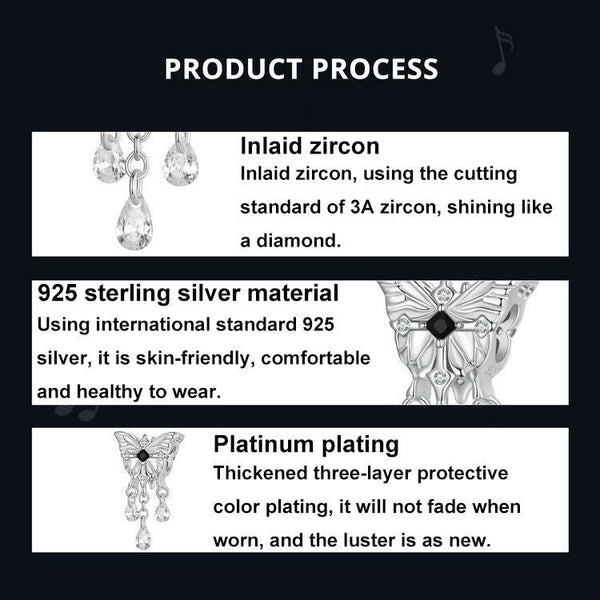 Butteryfly Crystal Sterling Silver Zircon CZ Bead Charm Pendant Bracelet Necklace