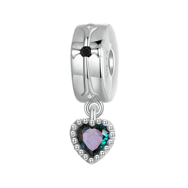 Love Heart Cross Sterling Silver Zircon CZ Glass Bead Charm Bracelet Necklace