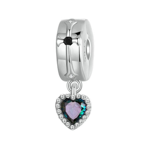 Love Heart Cross Sterling Silver Zircon CZ Glass Bead Charm Bracelet Necklace