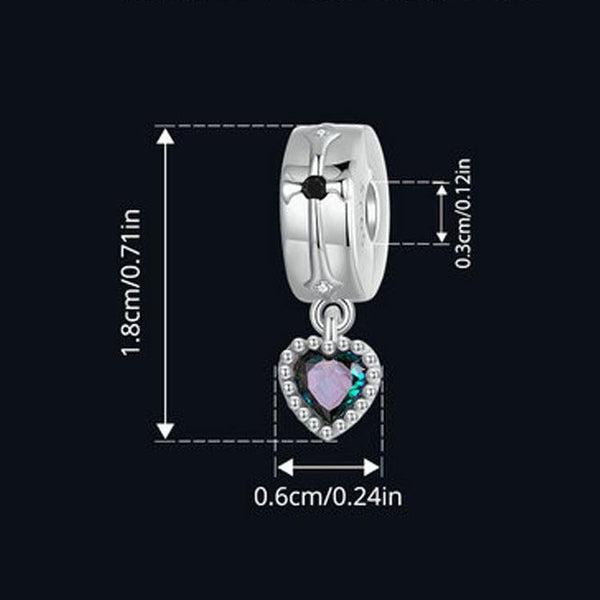 Love Heart Cross Sterling Silver Zircon CZ Glass Bead Charm Bracelet Necklace