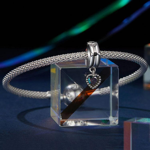 Love Heart Cross Sterling Silver Zircon CZ Glass Bead Charm Bracelet Necklace