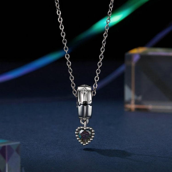 Love Heart Cross Sterling Silver Zircon CZ Glass Bead Charm Bracelet Necklace