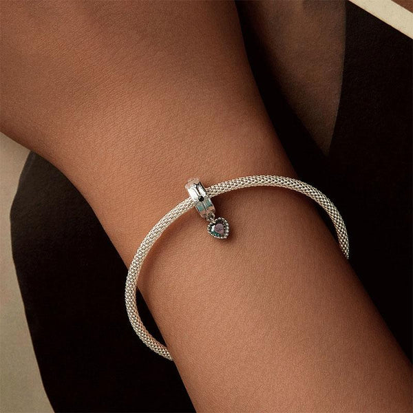 Love Heart Cross Sterling Silver Zircon CZ Glass Bead Charm Bracelet Necklace