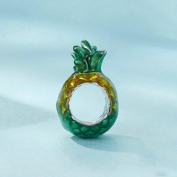 Pineapple Enamel Sterling Silver Bead Charm Bracelet Necklace Pendant