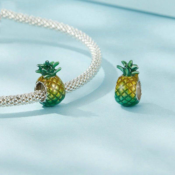 Pineapple Enamel Sterling Silver Bead Charm Bracelet Necklace Pendant