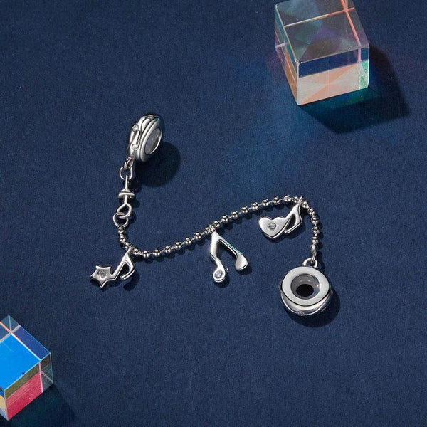 Music Notes Heart Sterling Silver Zircon CZ Safety Chain For Bracelet