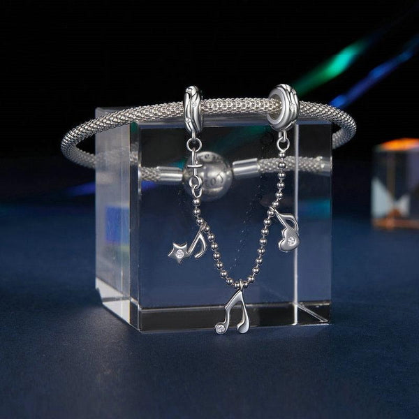 Music Notes Heart Sterling Silver Zircon CZ Safety Chain For Bracelet