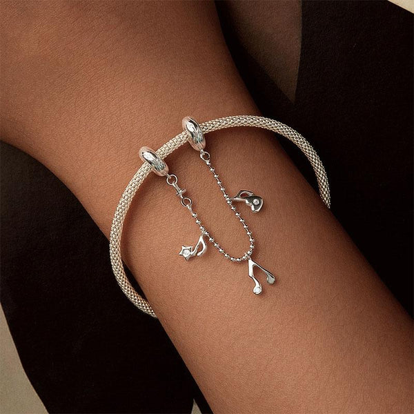 Music Notes Heart Sterling Silver Zircon CZ Safety Chain For Bracelet
