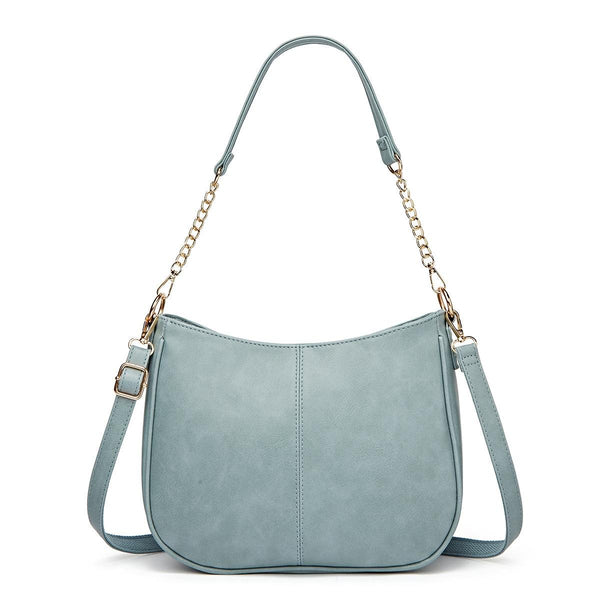 Faux PU Leather Crossbody Shoulder Bag Detachable Strap Blue