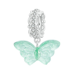 BUtterfly Glass Sterling Silver CZ Bead Charm Bracelet Necklace Pendant