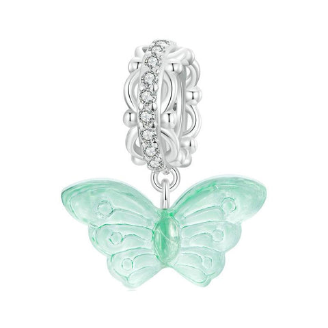 BUtterfly Glass Sterling Silver CZ Bead Charm Bracelet Necklace Pendant