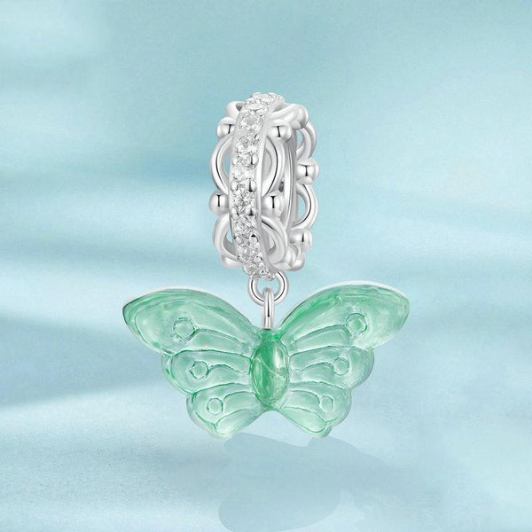 BUtterfly Glass Sterling Silver CZ Bead Charm Bracelet Necklace Pendant