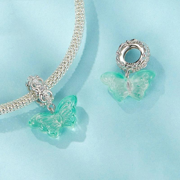 BUtterfly Glass Sterling Silver CZ Bead Charm Bracelet Necklace Pendant