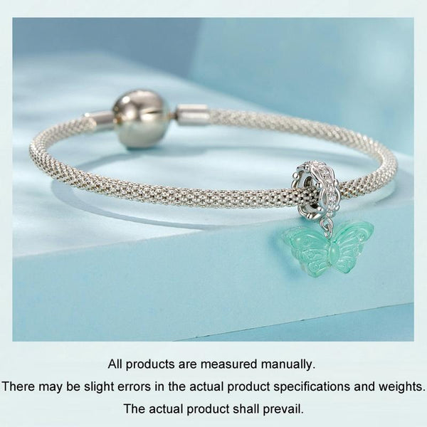 BUtterfly Glass Sterling Silver CZ Bead Charm Bracelet Necklace Pendant