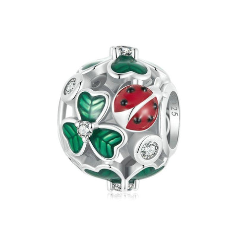 Ladybird Clover Enamel Sterling Silver Bead Charm Bracelet Necklace Pendant