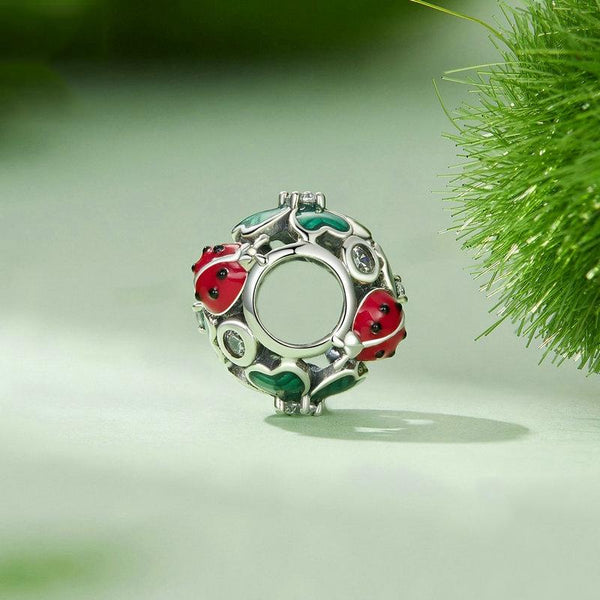 Ladybird Clover Enamel Sterling Silver Bead Charm Bracelet Necklace Pendant