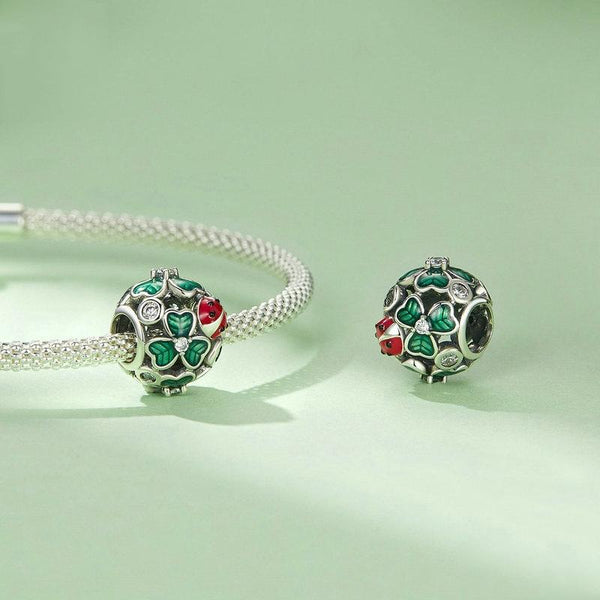 Ladybird Clover Enamel Sterling Silver Bead Charm Bracelet Necklace Pendant