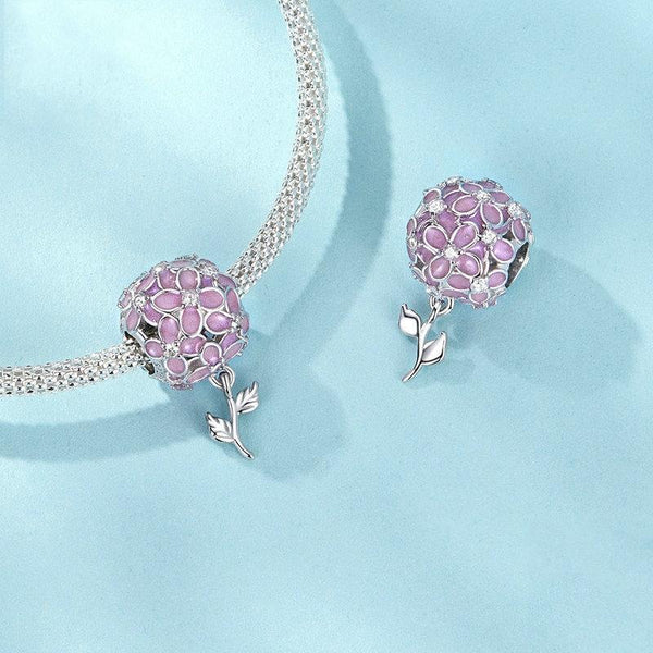 Pink Flower Ball Enamel Sterling Silver Bead Charm Bracelet Necklace