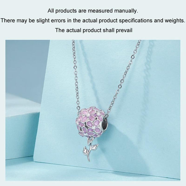 Pink Flower Ball Enamel Sterling Silver Bead Charm Bracelet Necklace