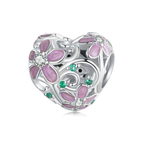 Flower Heart Enamel Sterling Silver Bead Charm Bracelet Necklace Pendant