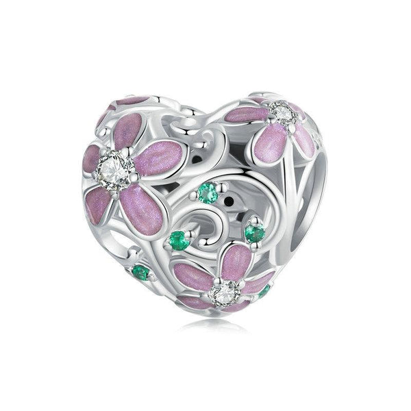 Flower Heart Enamel Sterling Silver Bead Charm Bracelet Necklace Pendant