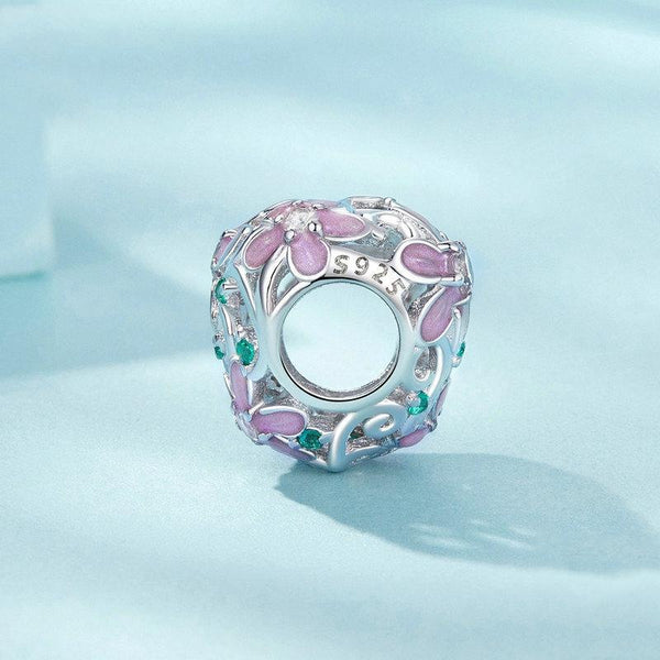 Flower Heart Enamel Sterling Silver Bead Charm Bracelet Necklace Pendant